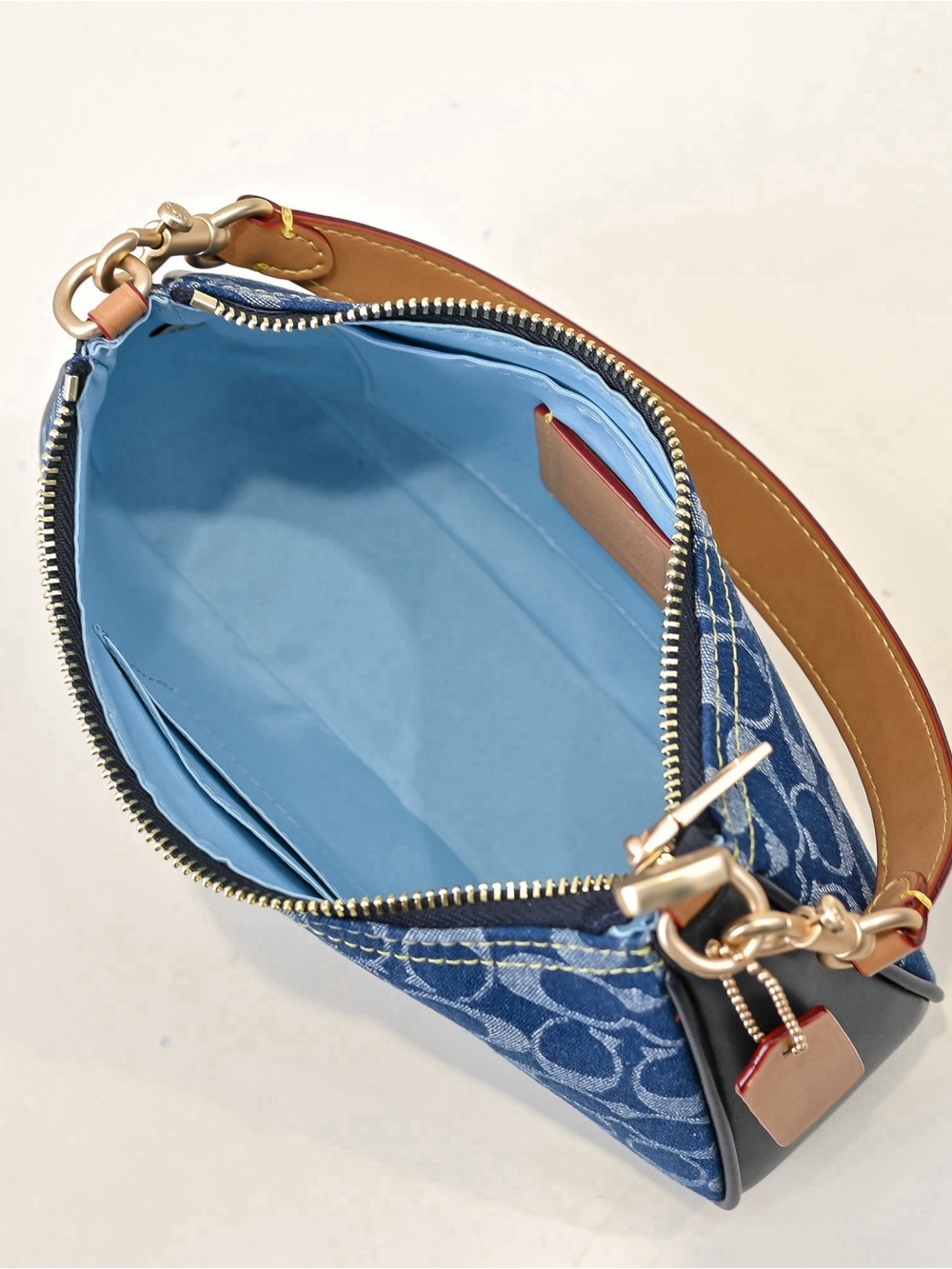 Coach Denim Signature Hobo with Tan Leather Trim - Picture 7 of 8
